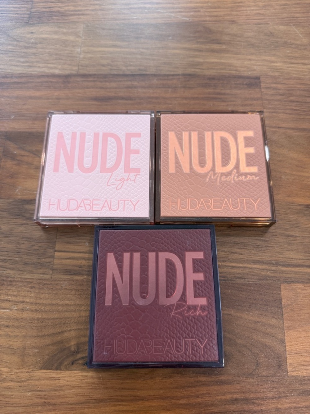 HUDA BEAUTY Nude Eyeshadow Palette Trio — Light, Medium, Rich